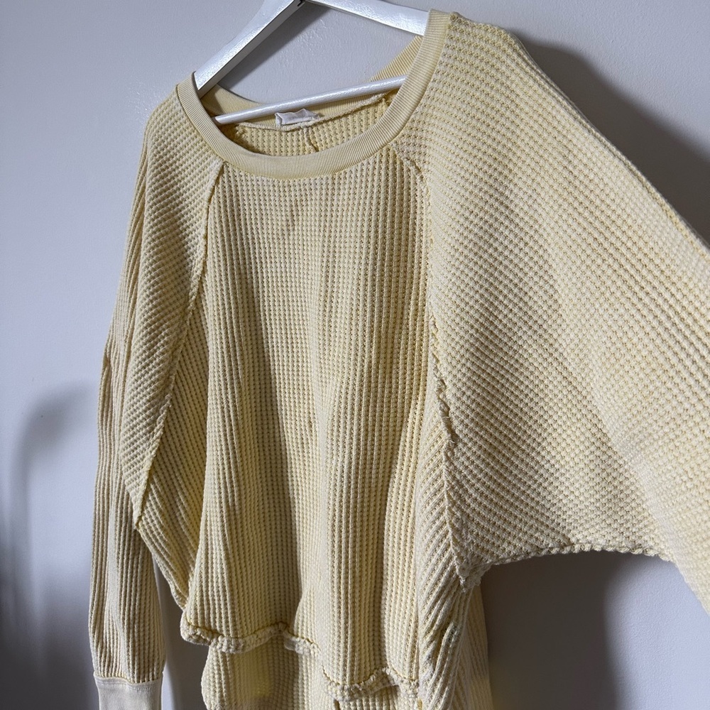 Bucketlist Waffle Knit Pullover Oversized Raw Hem Boho Top Size XL - Picture 3 of 8